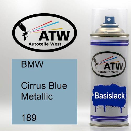 BMW, Cirrus Blue Metallic, 189: 400ml Sprühdose, von ATW Autoteile West.